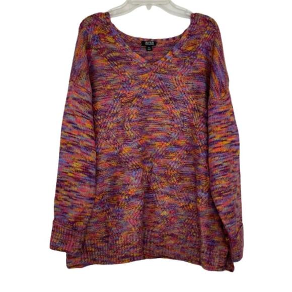 A.N.A. A New Approach pink colorful knit sweater size XL rolled up sleeves - Picture 1 of 11